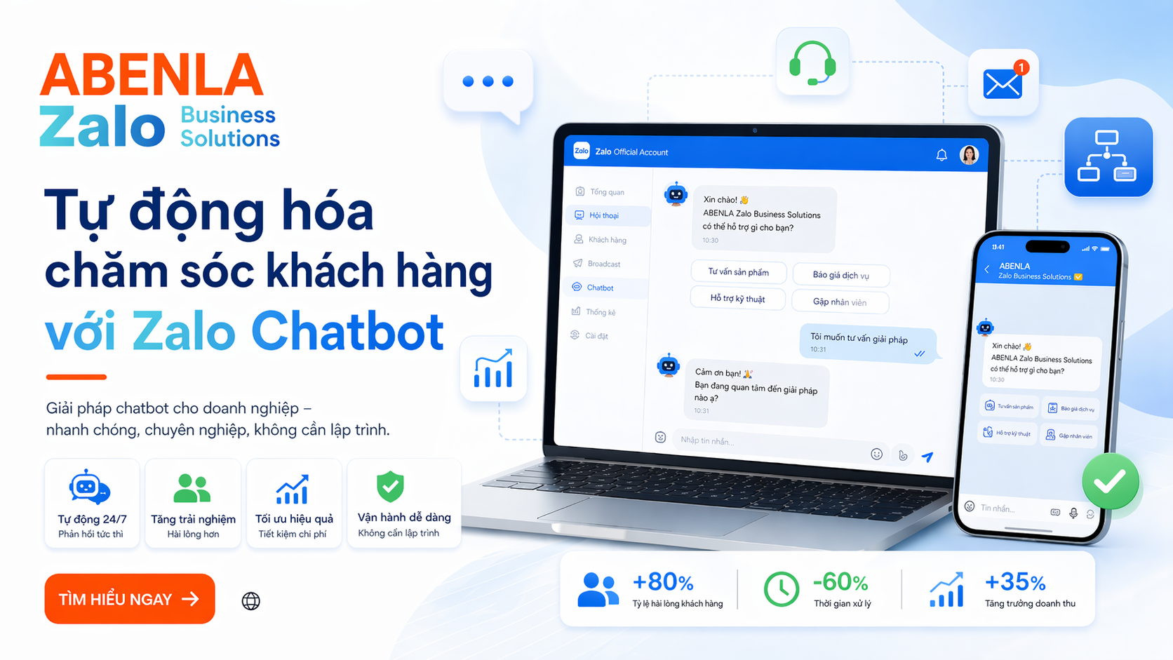 Giao diện chatbot Zalo OA tự động tiếp nhận và phân loại tin nhắn khách hàng