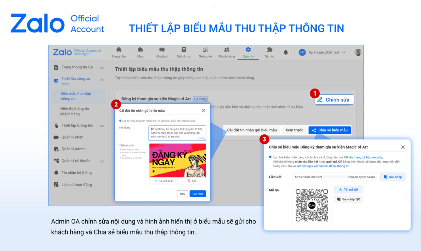 Các bước thiết lập và chia sẻ biểu mẫu thu thập thông tin Zalo OA