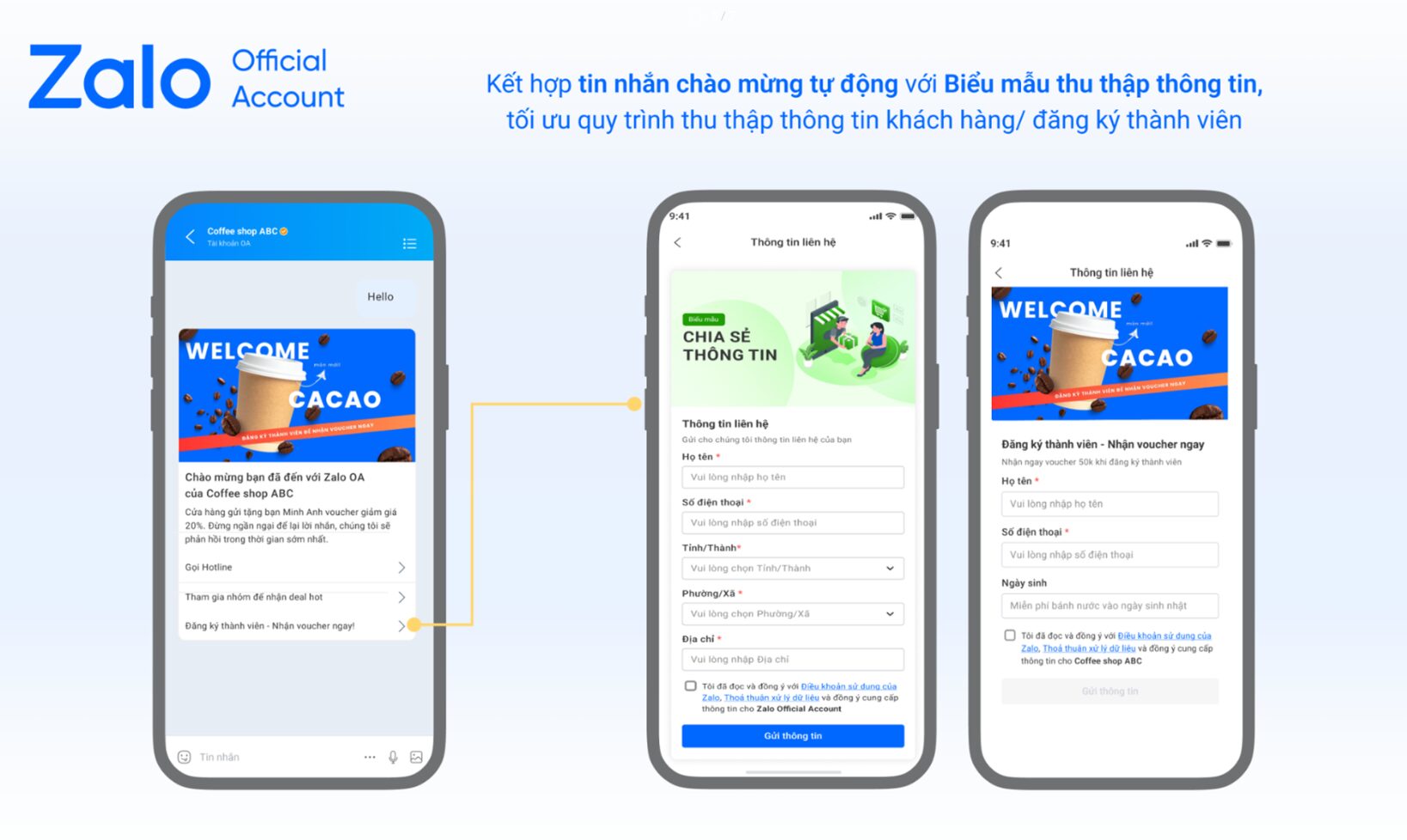 Kết hợp tin chào mừng tự động với biểu mẫu thu thập thông tin trên Zalo OA